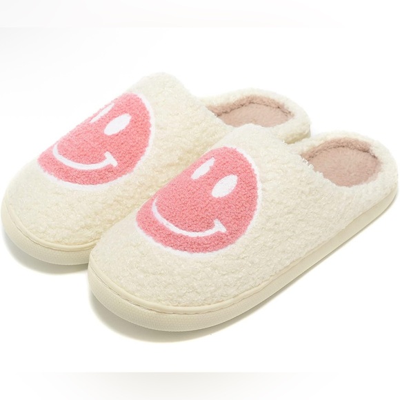 Smiley Shoes - New Women’s Cozy Cream and Pink Smiley Slippers